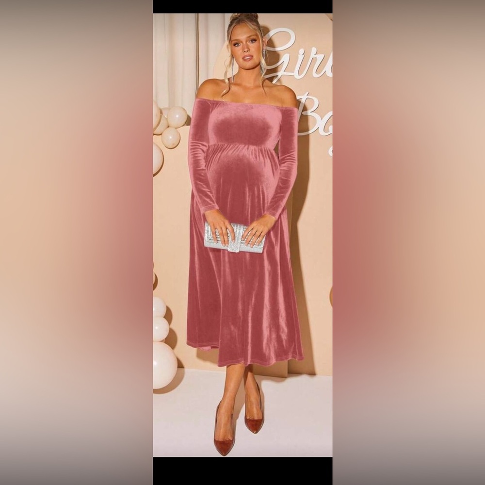 Elegant Velvet Pink Maternity Dress